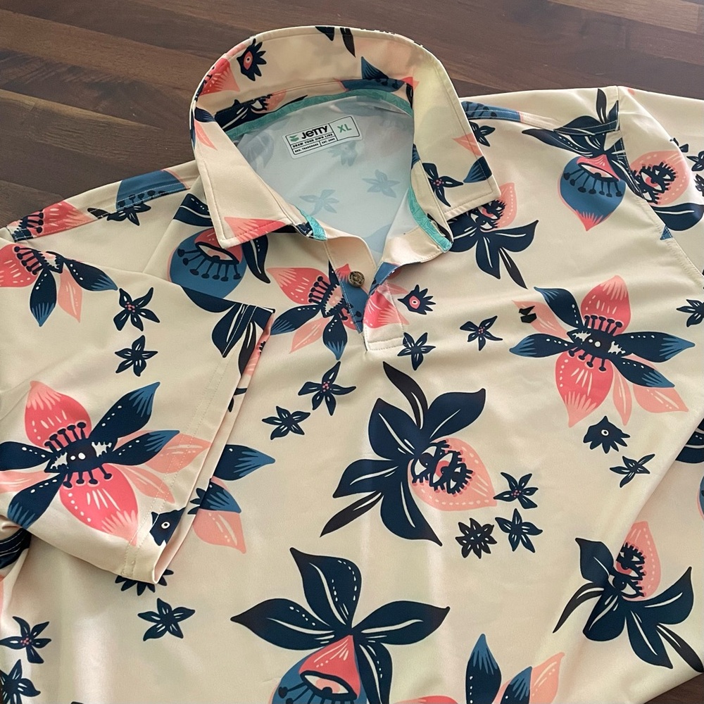 Cream and Pink Casual Button Down Shirt with Floral Pattern